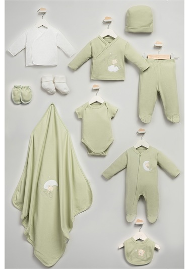 Sweet Dreams Desenli 10 Parça Kutulu Yenidoğan Hastane Çıkışı Zıbın Seti Yeşil