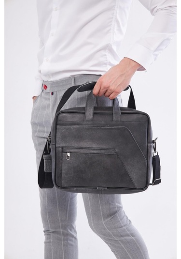 Derinss Dub3075 Hakiki Deri Gri Gölge Macbook Ve Notebook Çantası 001