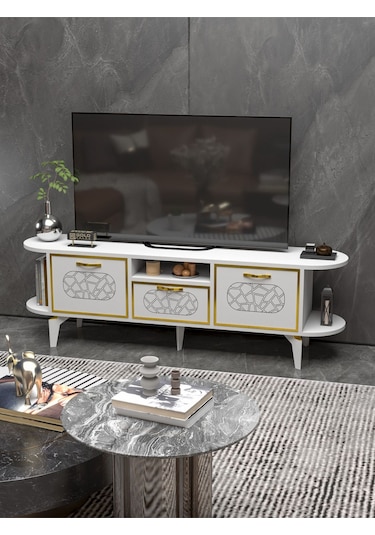 Tv Sehpası Mira Gold 5032 Beyaz 160 Cm 35 Cm 50 Cm Beyaz
