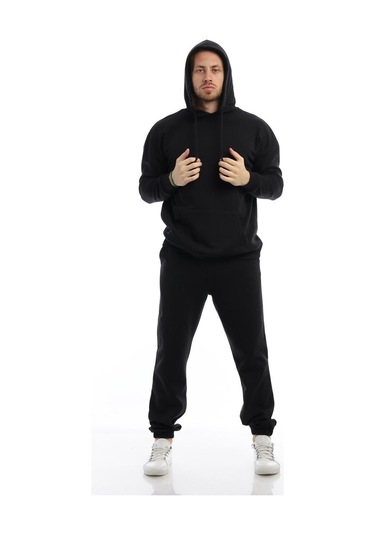 Erkek Kapüşonlu Kanguru Cepli Sweatshirt Siyah