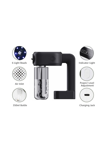 Wezone 350ml Şarjlı Elden Uçan Mavi Işıklı Nano Buharlayıcı, 3 Seviye Ayar, Düşük Sıcaklık Atomizasyon, 2.5m Uzaklık, Abs Malzeme Beyaz Gümüş