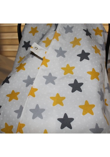 Bebek Puset Örtüsü Çift Katlı Astarlı Puset Örtüsü Sarı Yıldız Desenli Çıt Çıtlı Puset Örtüsü Açık Sarı