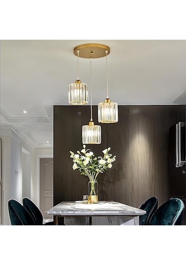 İstanbul Avize Dolunay 3'lü Gold Y-12 Kristal Gold Sarı