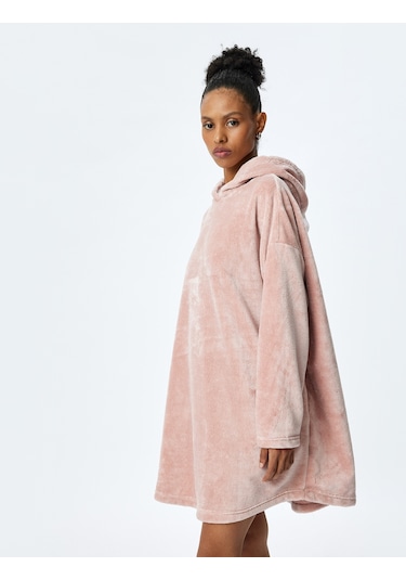 Koton Cepli Uzun Kollu Oversize Kapüşonlu Peluş Sabahlık Pembe 5wlk70021mk Gül Gülkurusu