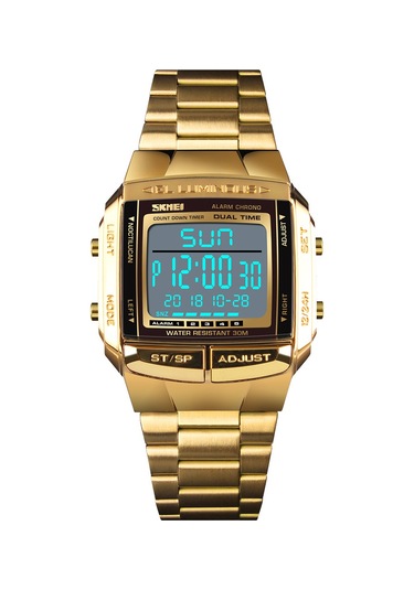 Dofolink Skmeı Erkek Kol Saati 3atm Su Geçirmez Çift Zaman 5 Alarm Güneşışığı Stopwatch Multifonksiyonlu Paslanmaz Çelik Kordon Gold