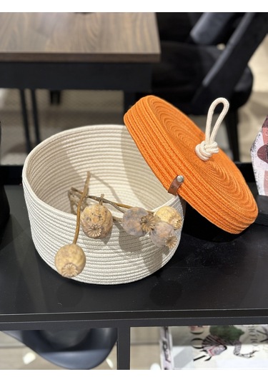 Kopya - Walnut Kapaklı Jüt Sepet Turuncukrem