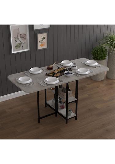 Metal Ayaklı Katlanır Mutfak Masası Km-31 Retro Gri Gri