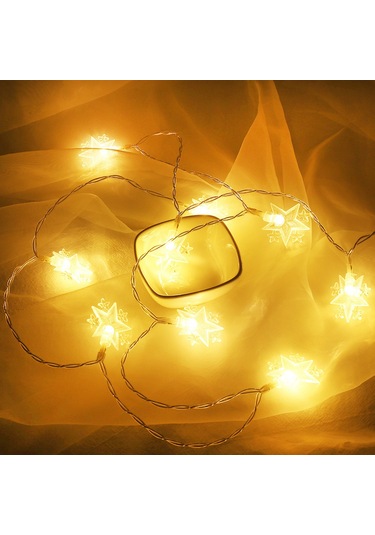 Geeksen Yıldız Desenli 1.5m 10 Led Noel Dekorasyon Işığı, 2xaa Pil, Sürekli Aydınlatma, Islak Beyaz Işık Diğer