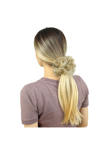 Saçlı Lastikli Topuz Toka / Karamel Platin Röfleli - Pyrz-462388