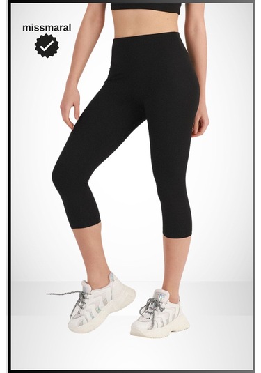 Kadın Siyah Yüksek Bel Toparlayıcı Kapri Tayt Dar Paça Karyoka Dikiş Detaylı Capri 1020 SiYAH