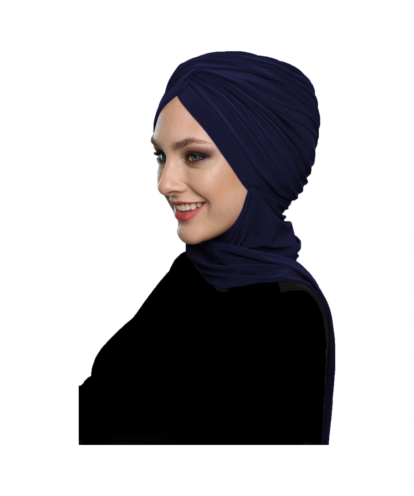 Çapraz W Atkılı Lacivert Hazır Türban Tesettür Bone Lacivert