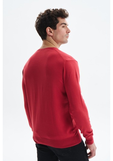 Arma Erkek Slim Fit Likralı Pamuklu Örme V Yaka Triko Kazak K0kro0854 Kırmızı