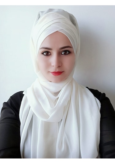 Tesettür Kadın Üç Bantlı Hazır Şal Beyaz