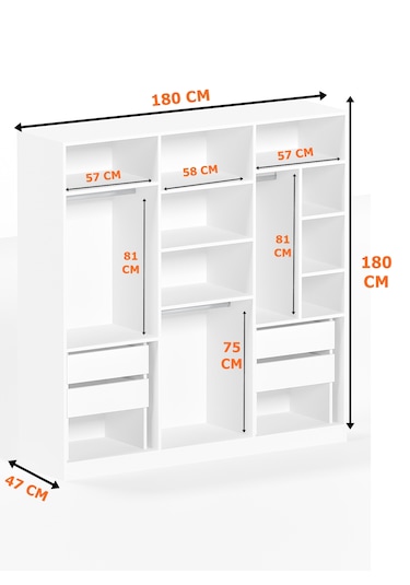Ae-2115 Kale Sonomo Gardırop 6 Kapaklı, 4 Çekmeceli, 3 Askılıklı,