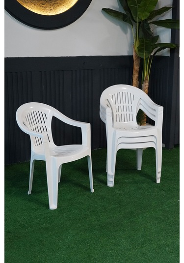 Plastik Bahar Kollu Bahçe Balkon Koltuk Beyaz 6 Adet Beyaz