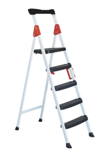 Extra Dayanıklı 4+1 Özel Tasarım Hafif, Kaymaz, Metal Basamaklı Katlanır Merdiven Kırmızı-siyah