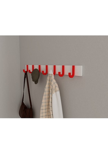 Hepsi3boyutlu Modern Duvar & Kapı Baston Askılık - 7 Adet Kırmızı J Askılık - Model No : 6 Kırmızı