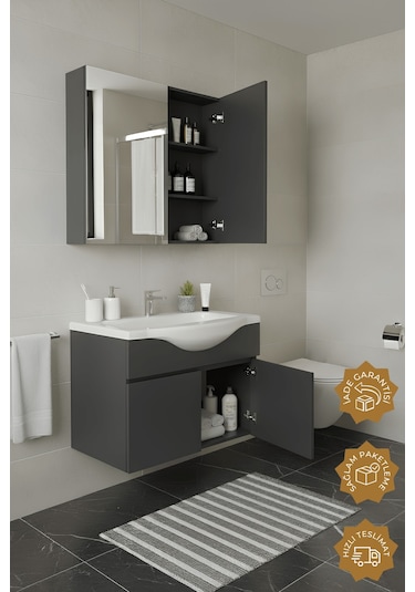 Teta Home Kahire 65 Cm Mdf Banyo Dolabı Seti Antrasit