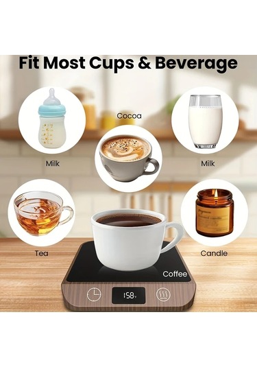 Willowhaven Koyu Ahşap Desenli 6 Ayar Ve Zamanlayıcılı Mug Isıtıcı Kahve Çay Süt İçecek Isıtma