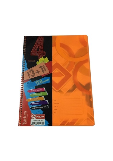 Mikro A4 Spiralli 3 Kareli 1 Çizgili 3+1 120 Yp Konulu Defter