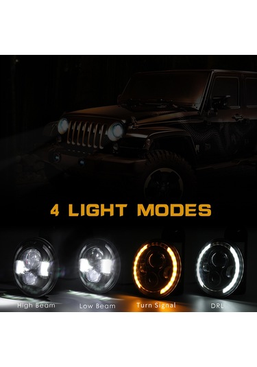 Suofeng 7 İnç 150w Led Far: 4 Işık Modu Yüksek/düşük, Sinyal, Gündüz , 6500k, Ip67, Jeep/hummer Uyumlu, H4/h13 Bağlantı