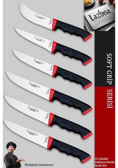 Lazbisa Mtf-060 Soft Grip Mutfak Bıçak Seti Et Ekmek Sebze Bıçağı 6 Lı Set Günlük Kullanım