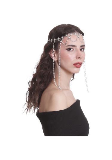 Labalaba Kadın Antik Gümüş Kaplama Zincirli Tasarım Saç Zinciri Gümüş