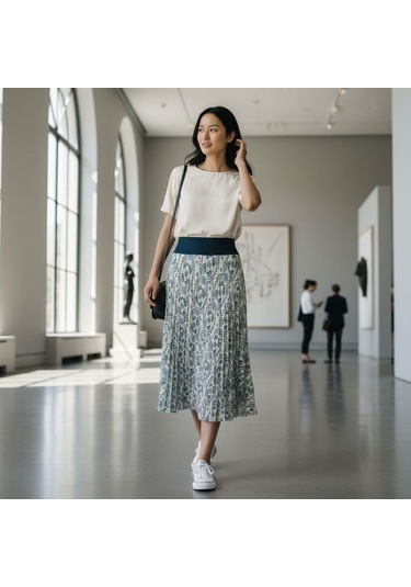 Şifon Beli Lastikli Etek 95 Cm - 38-50 Petrol Mavisi