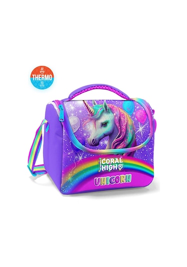 Coral High Kids Mor Pembe Simli Unicorn Desenli Thermo Beslenme Çantası 11873