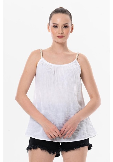 Askılı Alaçatı Yazlık Müslin Bluz Beyaz Byz-beyaz