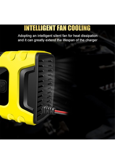 Symbee 12v/24v 10a Akıllı Akü Şarj Cihazı, Tam Otomatik 7 Aşama, Kurşun-asit/lityum Bataryalar İçin, Büyük Ekranlı, Avrupa Standartı Sarı