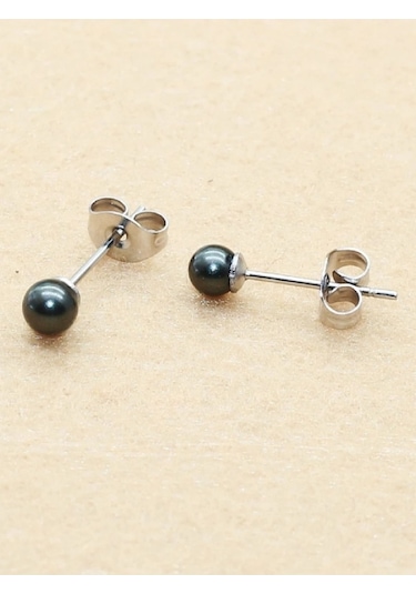 Siyah İnci Küçük Top Gümüş Küpe 6 Mm