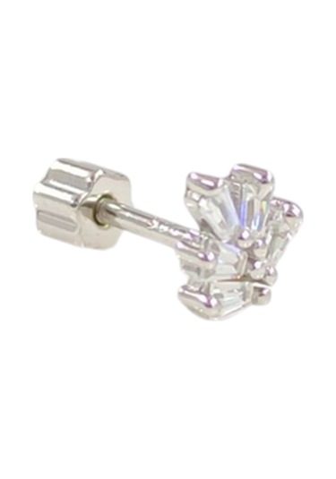 Baget Yaprak Gümüş Tragus Pıercıng - Rodyum Beyaz Beyaz