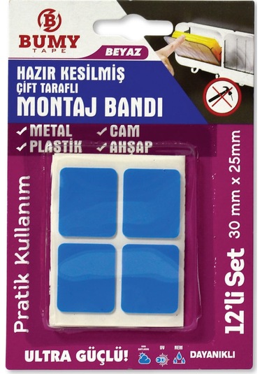 Bumy 30 25 Mm Ebatlı Çift Taraflı Montaj Bandı Beyaz
