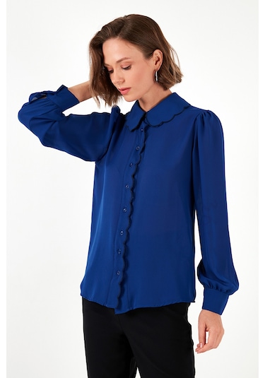 Lela Yaka Detaylı Regular Fit Şifon Bayan Gömlek 61114410 Saks-Lacivert