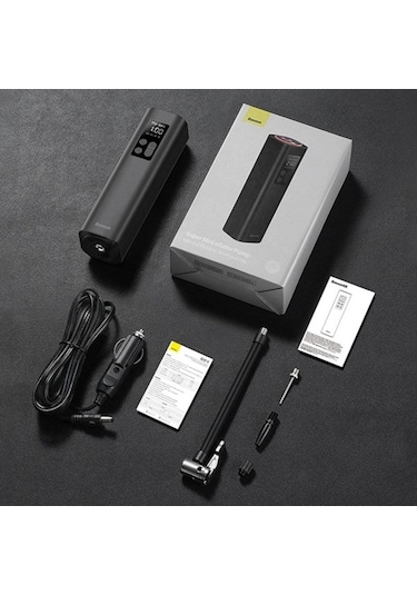 Didadodo Baseus Mini Dijital Lastik Şişirme Pompası, Siyah Led Işıklı, Hızlı Şarj