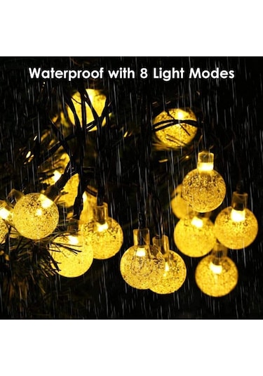 50 Led 7 Metre Sarı Güneş Enerjili Solar Bahçe Teras Balkon Ağaç Lambası Aydınlatması