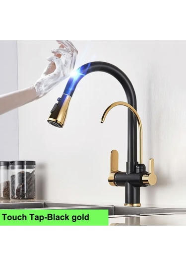 Mutfak Evye Bataryası Dual Flow Su Arıtma Çıkışlı Siyah Gold Smart Dokunmatik Yeni