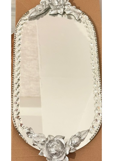 Aynalı Cam Nişan Tepsisi Güldesenli