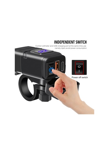 Reedark Motosiklet İçin Hızlı Şarj Cihazı - Qc3.0, Usb/type-c, Voltmetreli, 7/8" Gidon Montajı