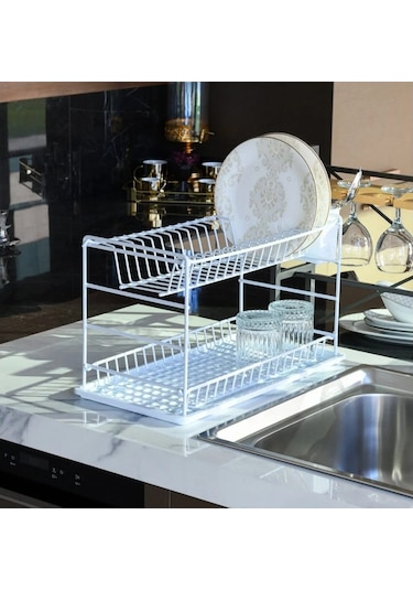 Hagenömür Boyu Paslanmaz Iki Katlı Tabaklık Bulaşıklık 50 Cm Beya Beyaz