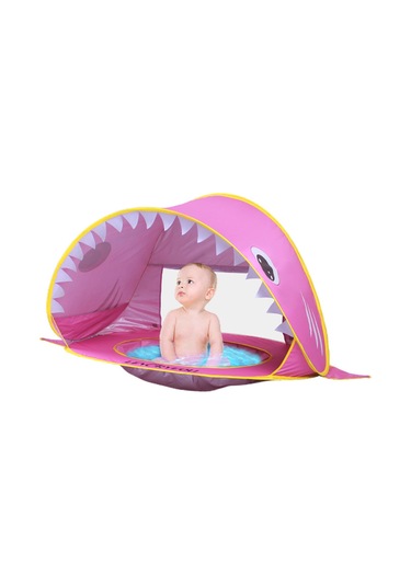 Yifomall Küçükler İçin Açık Kapanır Pink Köpekbalığı Desenli Sahil Çadırı, Havuz Tasarımı, Uv Koruma, Moskitten Koruma Ağı, Hızlı Kurulum Pembe