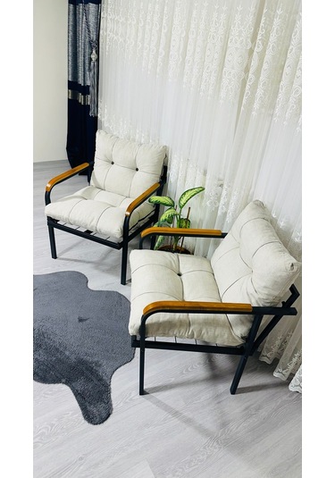 Madame Home Leylak Balkon, Bahçe,teras,cafe - Salon - Metal Kanepe Koltuk Takımı 1-1 Krem