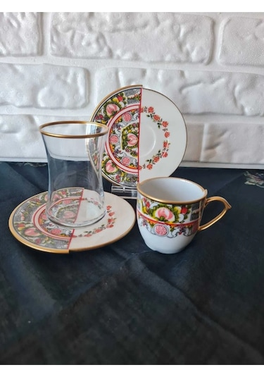 Fermato 18 Parça 6 Kişilik Çay Ve Türk Kahvesi Fincanı Takımı Rosa Serisi Renkli