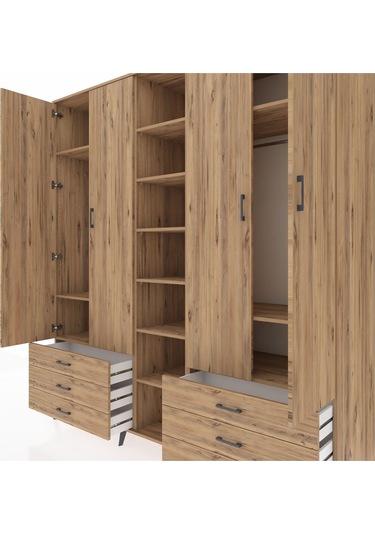 Kronos Dolap 13 Raflı 6 Çekmeceli 2 Askılı 220x59x243 Çam-çam/çam Atlas Çam/atlas Çam