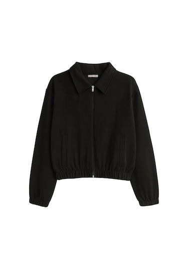 4764 Kadın Basic Fermuarlı Fitilli Örme Selanik Ceket Siyah Siyah