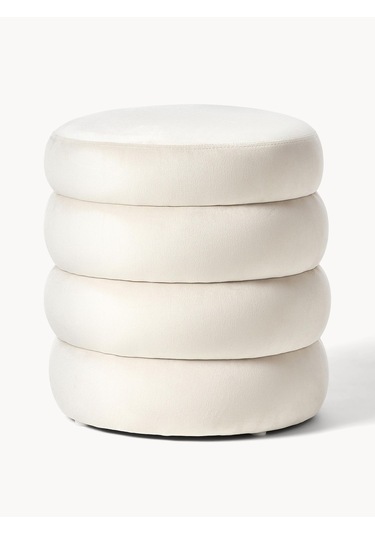 Most Twister Puf 01 Kırık Beyaz Beyaz Kadife Kumaş Evinize Tesli