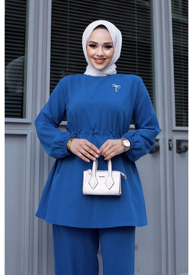 Bronş Detaylı Tesettür İndigo Takım I Ndigo