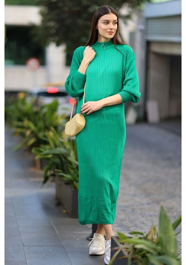 Bigdart 15839 Boydan Triko Elbise Yeşil 001