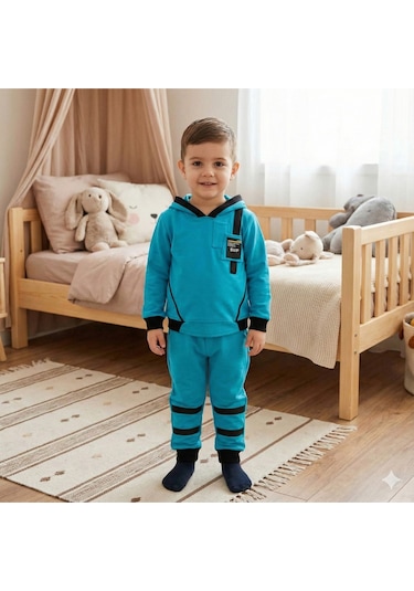 İkili Kapuşonlu Erkek Takım Mavi